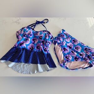 Lime Ricki Floral Tankini Set 2XL Modest Swim Peplum Blue Purple